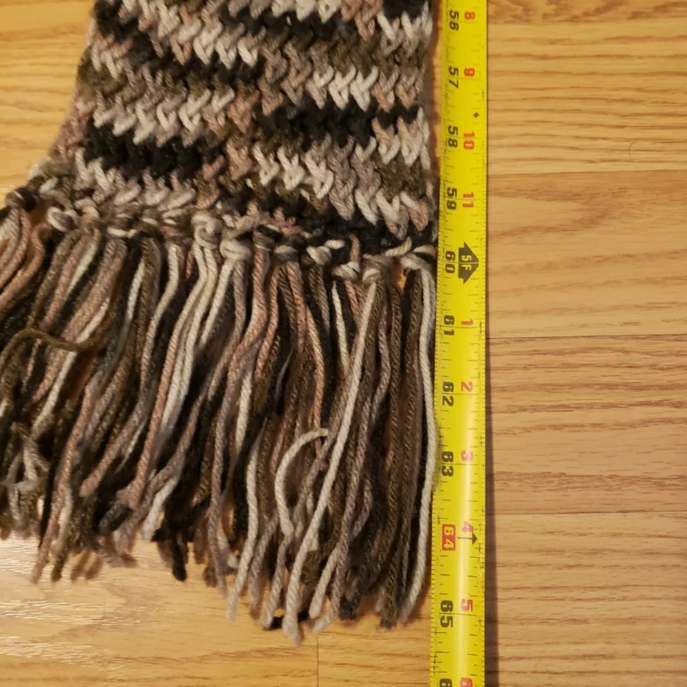 Neutral Earth Colors Handcrafted Crochet Scarf with Fringe Edges